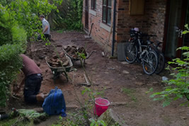 Patio landscaping to rear in Alderley Edge by KJB Builders